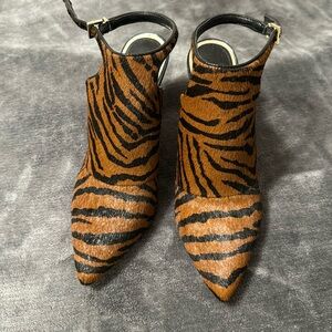 White House Black Market - open back, closed toed heel with tiger print detail
